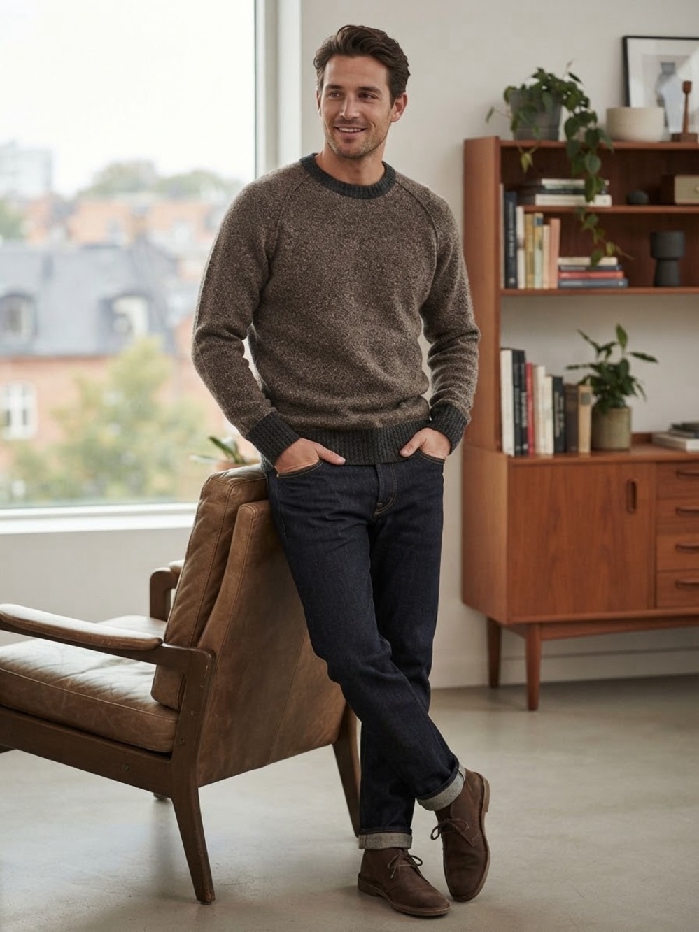 Frederik Anderson Copenhagen Men's Marled Heather Brown Knit Sweater Size Medium